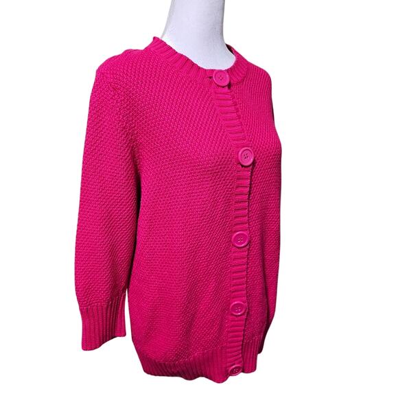 L.L. Bean Cardigan Sweater Women's Size L Pink Button-Up Barbiecore Casual - Picture 5 of 7